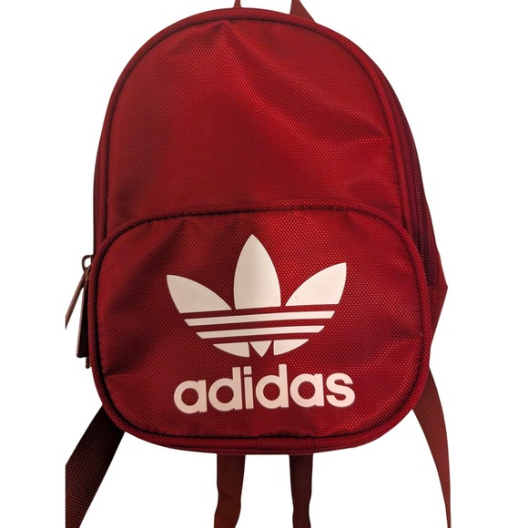 Adidas Backpack Mini Burgundy Red Trefoil Logo School Travel Bag - Picture 2 of 4
